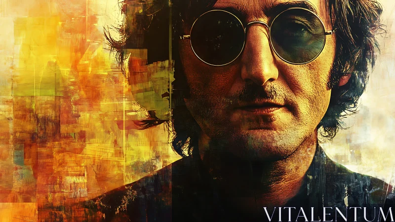 Portrait of man with sunglasses in textured warm hues.