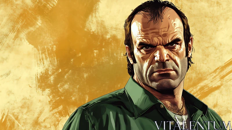 Gritty male portrait in stylized digital cel-shaded rendering.