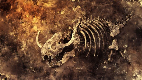 Emberlit Beast Fossil Roaring Through Cracked Stonewall.