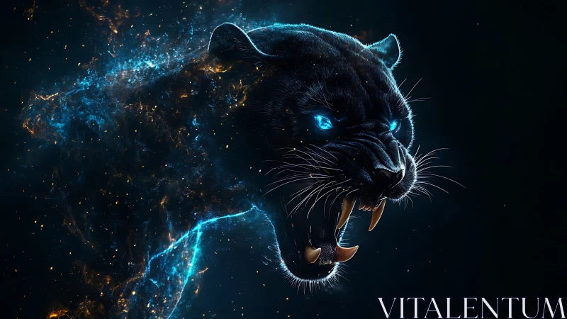 Panther Head with Neon Particle Cascade: Luminescent Eyes and Dynamic Plasma Effects
