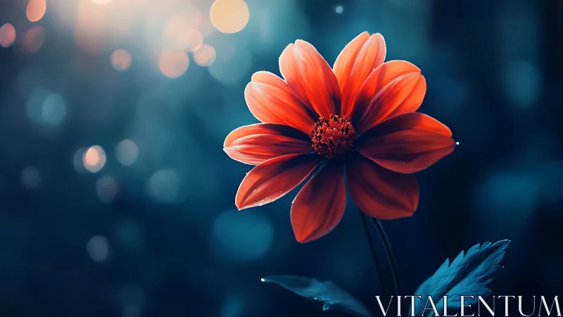 Vibrant red flower blooming against dreamy bokeh backdrop.