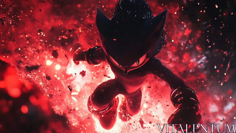 Dark hedgehog character charges through red energy field.