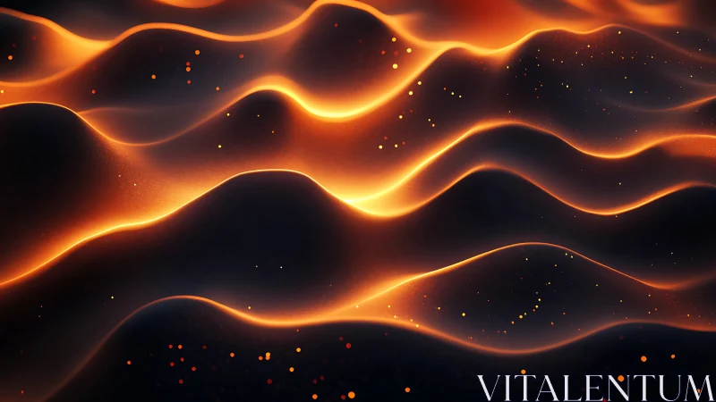Luminous orange waves form glowing abstract terrain surface