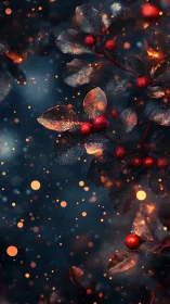 Starlit holly berries drifting through ember kissed night.
