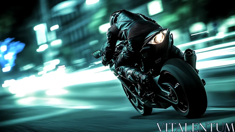 Neon street rider slicing through electric midnight velocity.