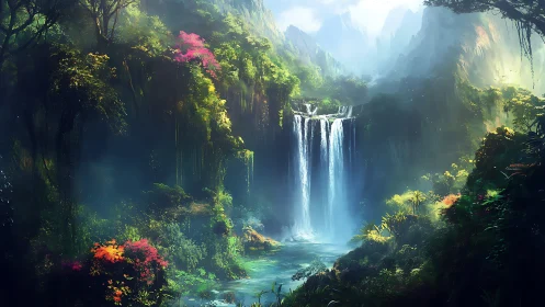 Misty emerald waterfall oasis invites a quiet moment of wonder
