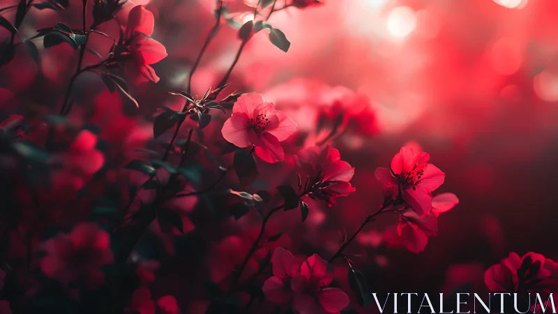 Red Petals in Backlighting: Blooming Flowers Against Glowing Sky.