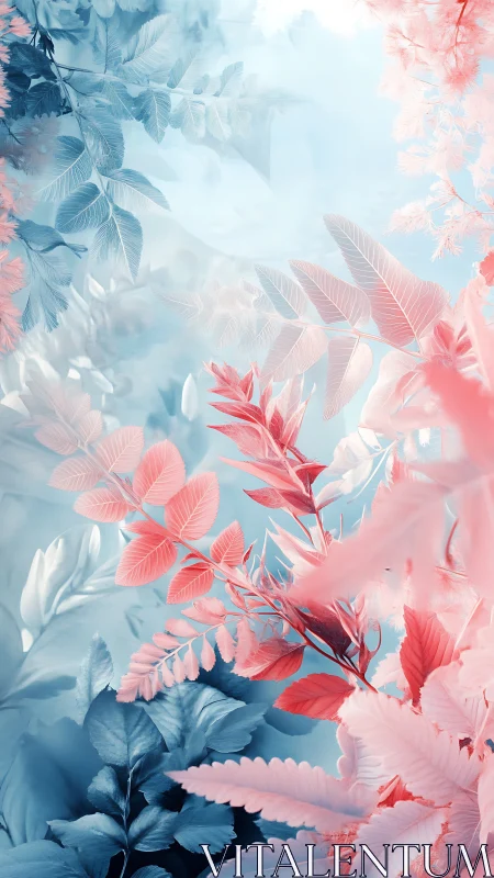 Coral & Sky Whispers: Botanical Dreamscape in Dual Hues.