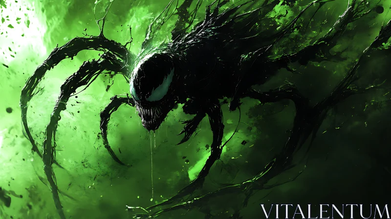 Symbiotic shadow creature lunging through toxic green void.