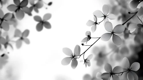Delicate Five-Petal Floral Clusters Rendered in Monochromatic Bokeh Photography.