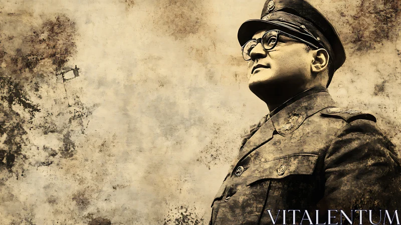 Military officer portrait rendered against distressed sepia wall