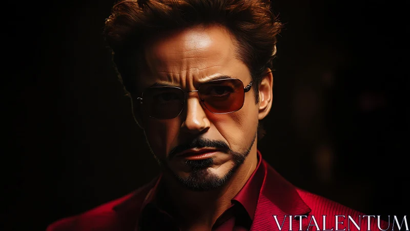 Brooding man in red suit gazes forward with quiet intensity