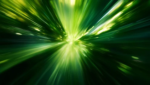 Abstract green light burst with motion blur effect, digital style.