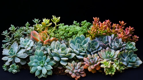 Colorful succulent garden basking in gentle, cozy light.