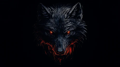 Midnight ember wolf stares through darkness like living flame