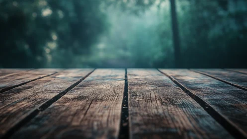 Wooden Boardwalk Through a Dreamy Forest Mist.