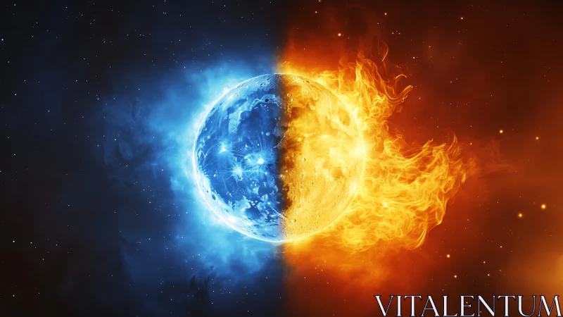 Celestial coin of ice and fire splits the silent cosmos.