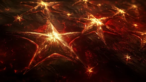 Molten golden stars glow over dark textured surface.
