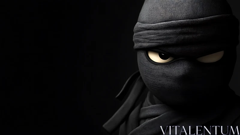 Stylized 3D ninja portrait with textured black fabric cowl