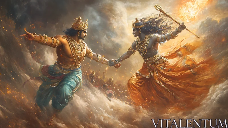 Storm-forged warriors collide in a celestial firelit duel