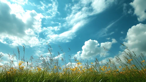 Gentle wildflower meadow breathes beneath a wide summer sky