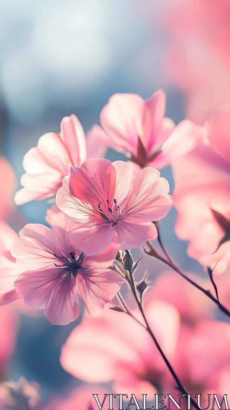 Pink geranium petals in shallow depth field with luminous bokeh.