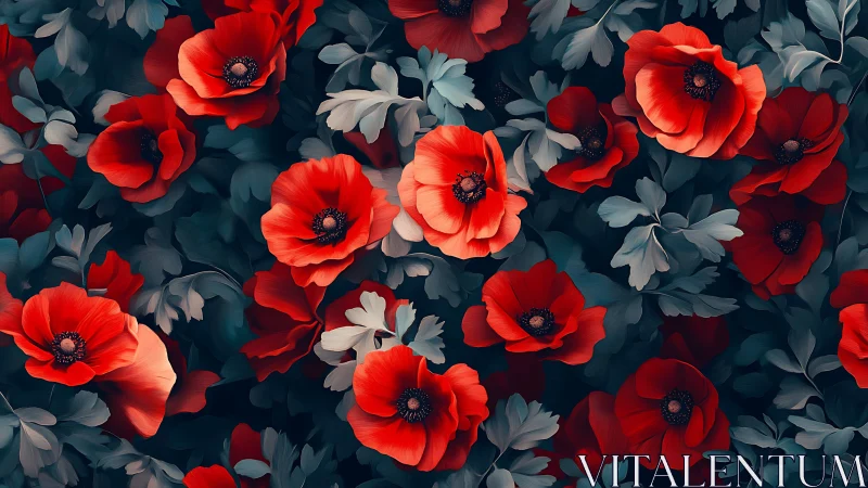 Vibrant Red Poppies Dance Across Moody Blue.