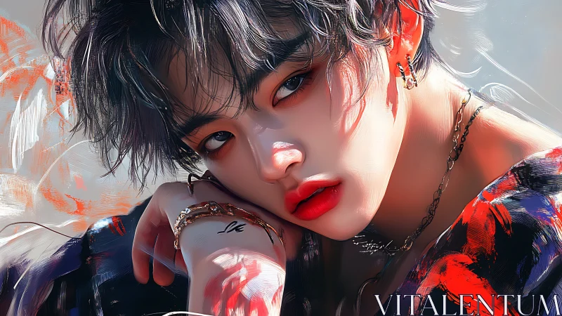 Androgynous portrait shows vivid gaze and tousled hair