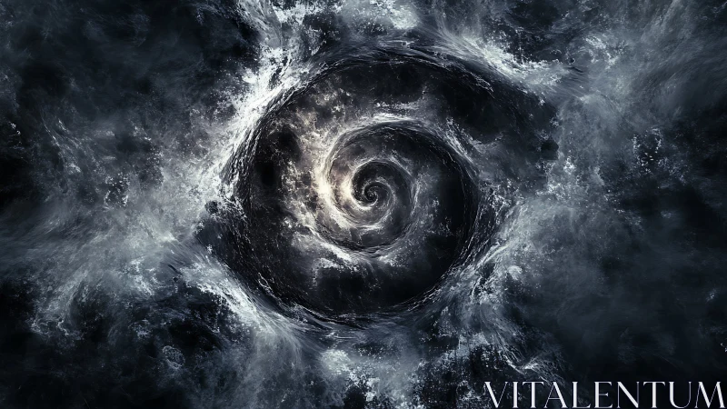 Cosmic vortex spiral rendered with high-contrast digital turbulence