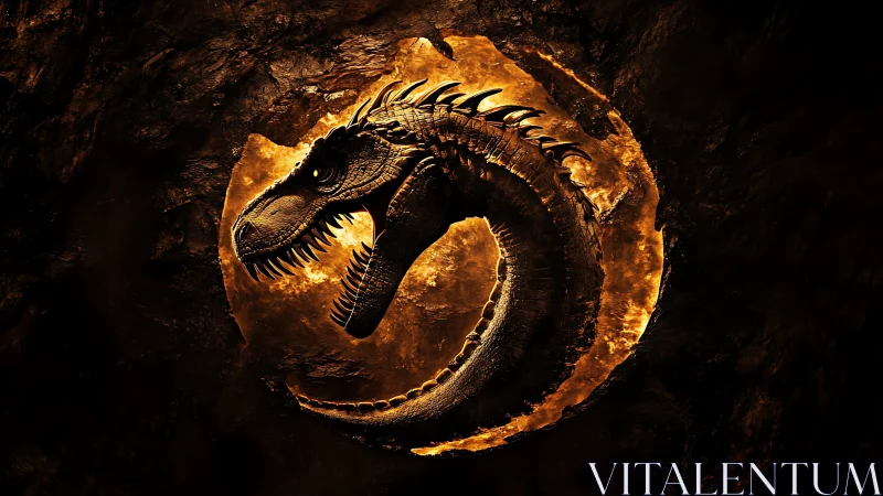 Fierce molten dinosaur crest swirling in fiery darkness.