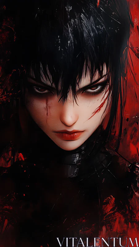 Cybernetic femme portrait with red-black ambient lighting