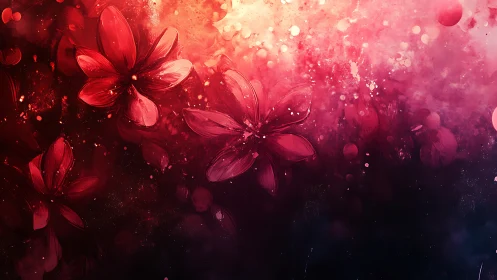 Red Floral Bokeh Gradient: Luminescent Petals Against Dark Transition Field