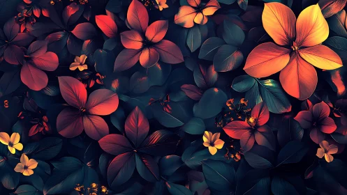 Warm-toned Floral Composition with Luminescent Depth and Layered Botanical Forms