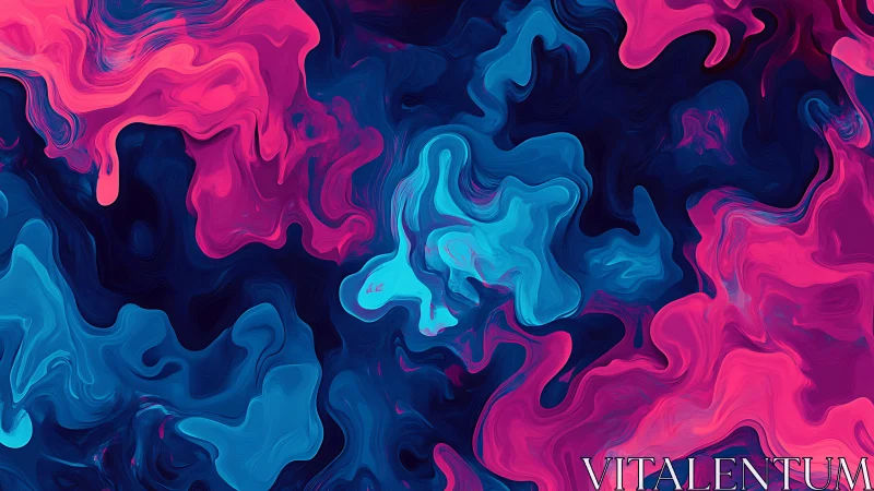 Fluorescent magenta and cyan fluid abstraction in digital painting.