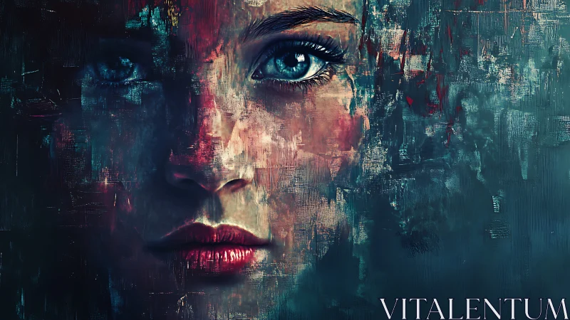 Digital portrait shows fragmented female face in textured field