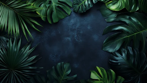Nocturnal botanical frame with high-gloss tropical foliage.