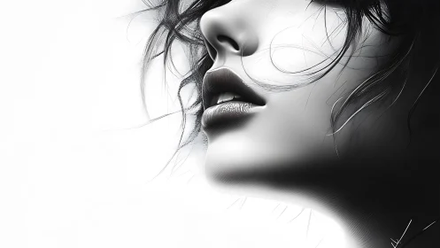Female lower face in high contrast monochrome digital profile