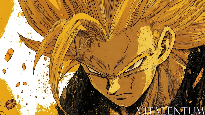 Golden-haired warrior portrait in dynamic ink shading.