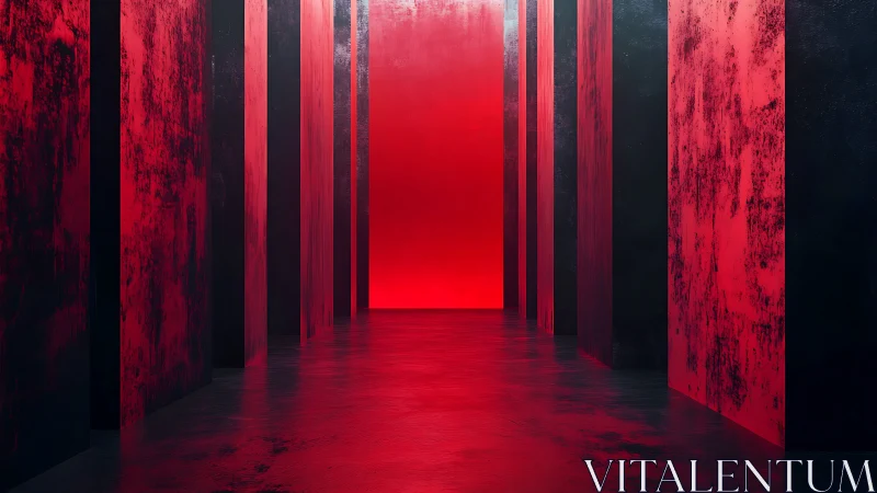 Rectilinear corridor uses red directional lighting and depth