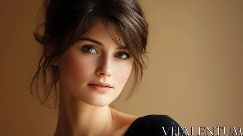 Elegant Portrait of Young Woman with Soft Lighting and Warm Tones.