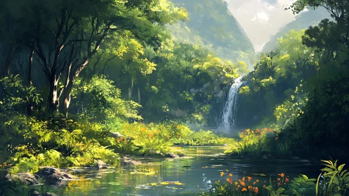 Enchanted Valley Where Waterfalls Meet Sunlight.