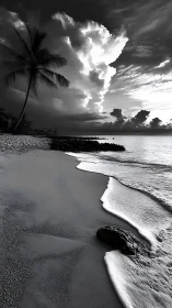Tropical Beach Drama: Storm Clouds and Serene Shores
