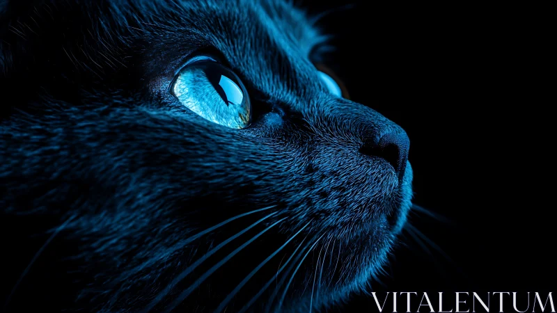 Black Cat Head Profile Against Black Background.