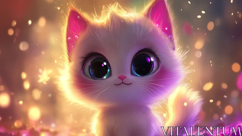 Luminescent White Cat with Glowing Neon Aura.