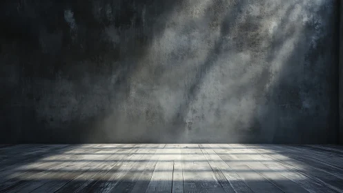 Oblique skylight gradients across distressed concrete chamber.