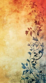 Vertical grunge gradient background with blue ornamental vines