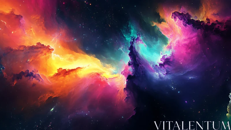 Cosmic color storm swirling through a dreamy night sky.