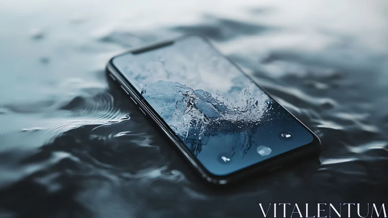 Smartphone Submerged in Water Splash.