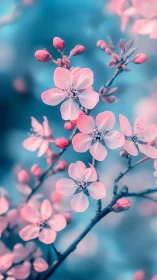 Pink Blossoms Dance in Turquoise Light.