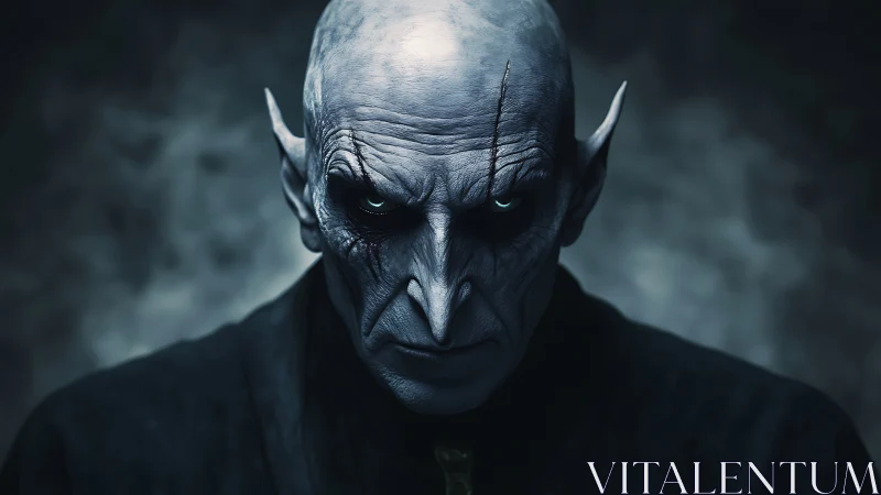 Bald humanoid creature portrait with elongated ears, front view.